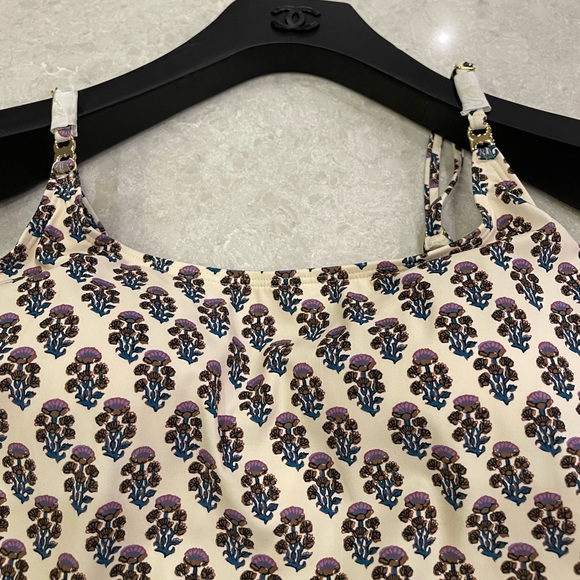 Tory Burch Floral Print One-Piece Swimsuit in Purple Bloom Size M - Picture 4 of 13